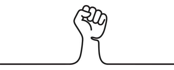 Obraz premium Clenched fist symbol of power and unity rising from a continuous line, representing collective strength, protest, and solidarity for social justice.