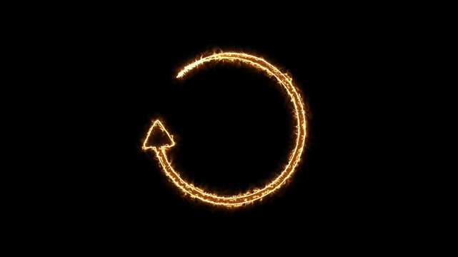 Neon circle arrow  animation neon light on black background.