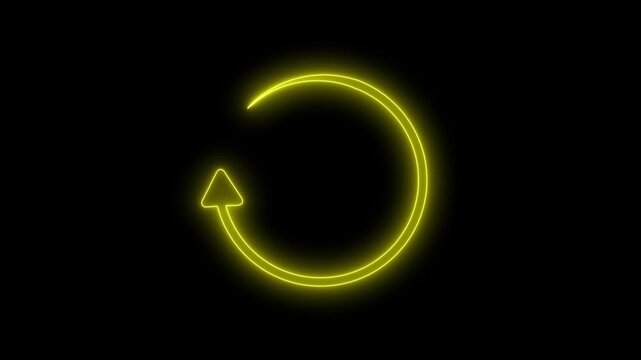 Neon circle arrow  animation neon light on black background.