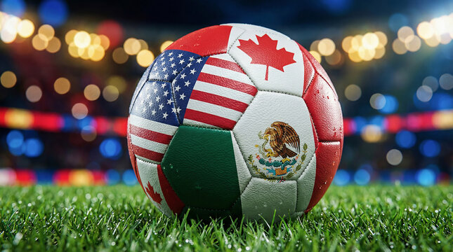 Soccer ball with usa canada mexico flags.