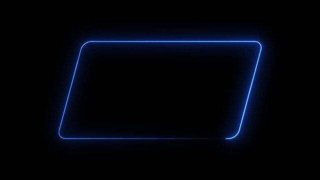 Glowing neon square rectangle picture frame icon animation on black background.