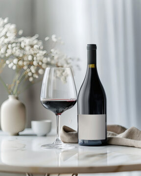 Elegant wine bottle mockup with blank labe