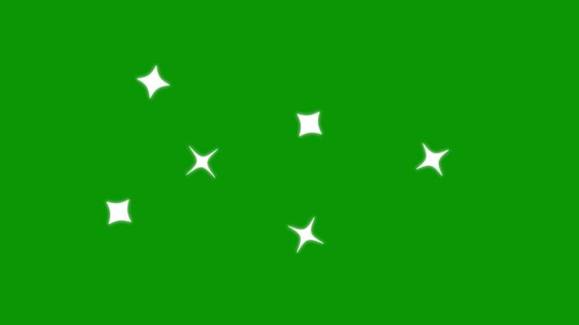 Shiny glowing twinkle stars sparkle animation, blinking cartoon stars, shiny glowing star animation, star sparkle vector doodles, glowing light effect, retro shine movement green screen background.