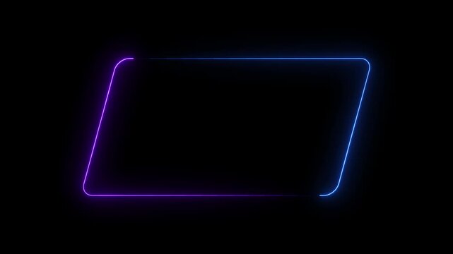 Glowing neon square rectangle picture frame icon animation on black background.