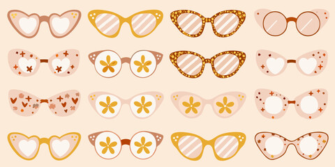 A colorful arrangement of patterned sunglasses and eyewear designs
