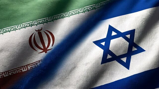 iranian flag waving next to israeli flag. flags of iran and israel
