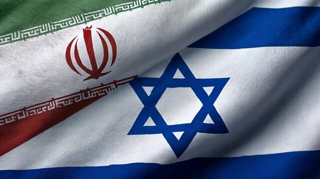 iranian flag waving next to israeli flag. flags of iran and israel