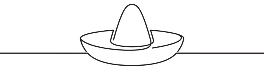 Continuous line drawing of a sombrero hat in a minimalist style, representing Mexican culture and festive celebrations.