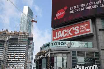 Obraz premium signage outside The Tenor, a shopping mall, northeast corner at Sankofa Square (Dundas St E), incl construction of 8 Elm and other mixed use buildings, Toronto