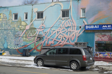 Obraz premium mural on the exterior (west facing wall) of 1322 Gerrard St E (location of Dubai Meat Shop), Gerrard India Bazaar, Toronto