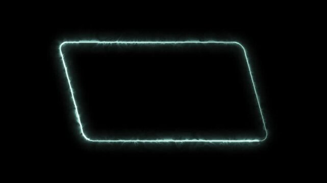 Glowing neon square rectangle picture frame icon animation on black background.