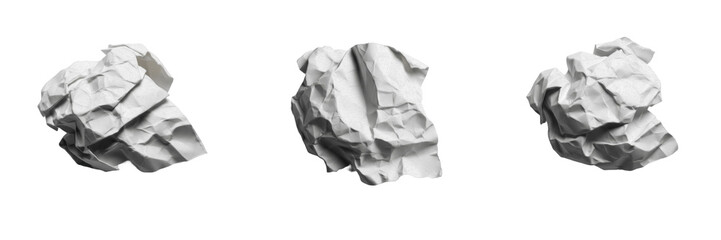 Fototapeta premium Crumpled White Paper Set - Realistic Ball Fragments and Distressed Trash Clipart PNG