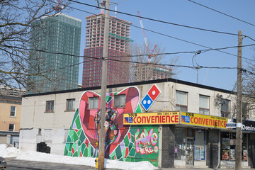 Naklejka premium exterior of Your Convenience Store and construction of Main Square Redevelopment, Toronto