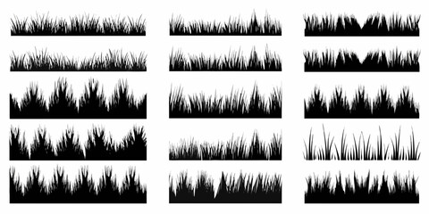 Collection of black silhouettes depicting various grass types and lengths © Aduri