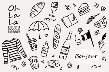 A charming doodle collection of french pastries drinks and iconic symbols © SagoriRani