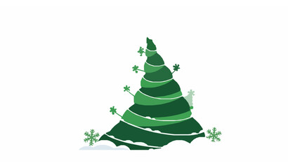 Whimsical abstract green Christmas tree with star and snow flat vector illustration isolated on white background