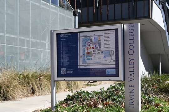 IRVINE, CALIFORNIA - 27 DEC 2025:  Map on the campus of Irvine Valley College, IVC, a community college in Orange County, California.