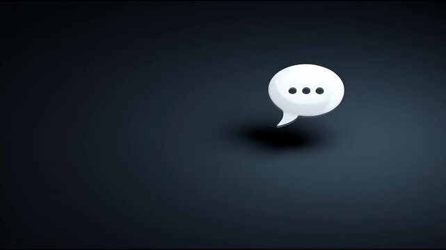 A speech bubble icon shifts through a dark space showing various views and angles while maintaining focus on the icon throughout the activity.