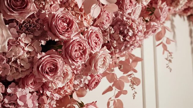 Elegant blush pink roses and hydrangeas floral arrangement