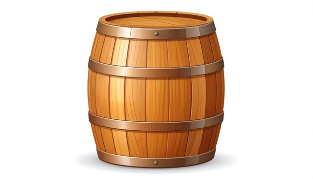Detailed Wooden Barrel Illustration with Metal Hoops and Realistic Texture.