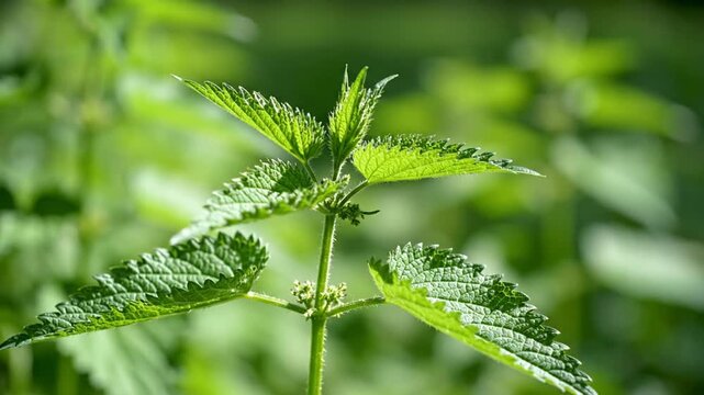 Close up of vibrant green stinging nettle plant in nature