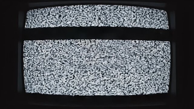 An old TV screen displaying a colorful test pattern with vertical bars and noise