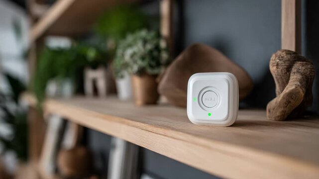 Electronic pest repeller in action on a wooden shelf highlighting its LED indicator light and ecofriendly technology to maintain a pestfree home environment.