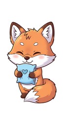 Fototapeta premium Cute cartoon fox holding heart card.