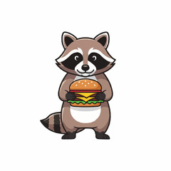 Naklejka premium Cute Raccoon Holding a Delicious Burger Illustration.