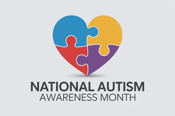 National Autism Awareness Month Poster with Colorful Heart Puzzle Piece Graphic for Neurodiversity Support and Advocacy