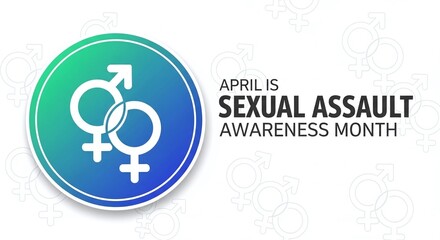Fototapeta premium April is Sexual Assault Awareness Month Graphic with Interlocked Gender Symbols in Teal Circle for Social Justice and Healthcare Advocacy