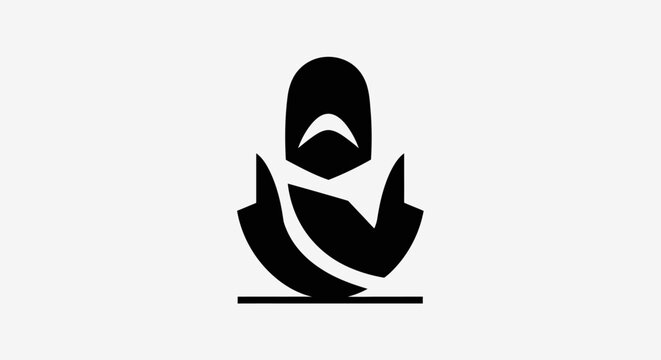 Vector illustration of a black and white abstract background featuring a 3d skull mask silhouette with a smiley face and alien eye design