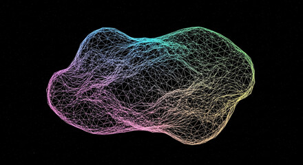 Abstract Polychromatic Wireframe Mesh Structure Against a Starry Space Background