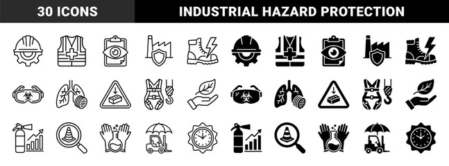 Fototapeta premium Industrial Safety and Occupational Health Hybrid Icons Combining Protective Gear with Hazard Symbols Risk Management and Compliance Graphics