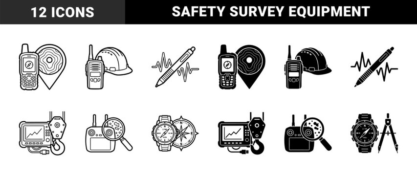 Industrial measurement and safety gear featuring hybrid concepts of communication devices with topographic maps hard hats crane hooks and thermal imaging sensors