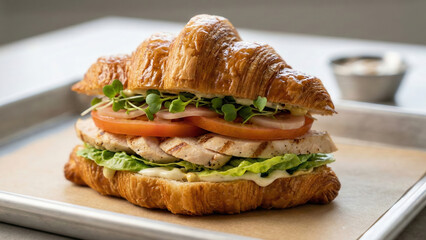 Gourmet Toasts, Sandwiches, and Burgers - Croissant sandwich with ham and lettuce