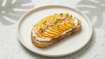 Gourmet Toasts, Sandwiches, and Burgers - Mango fruit toast with honey and granola