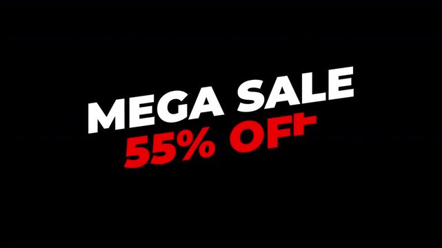 mega sale 55% Off. text animation mega sale 55 percent Off transparent background. motion text 4k video with alpha channel