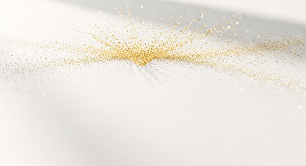 Abstract Burst of Golden Glitter Particles on a Bright White Background