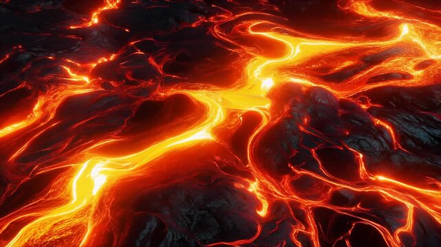 Molten Lava Flow Erupting Volcanic Landscape.