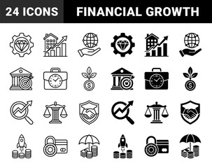 Fototapeta premium Hybrid financial and investment line icons featuring conceptual mergers of currency symbols with growth metrics bull markets and secure asset protection