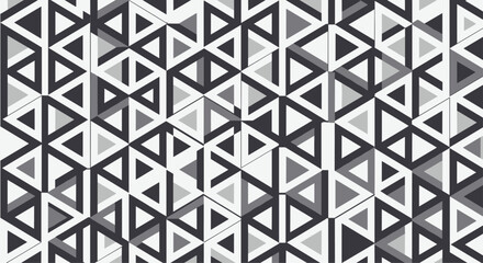 Monochrome seamless geometric pattern of interconnected triangles creating a complex 3D optical illusion effect in shades of grey.