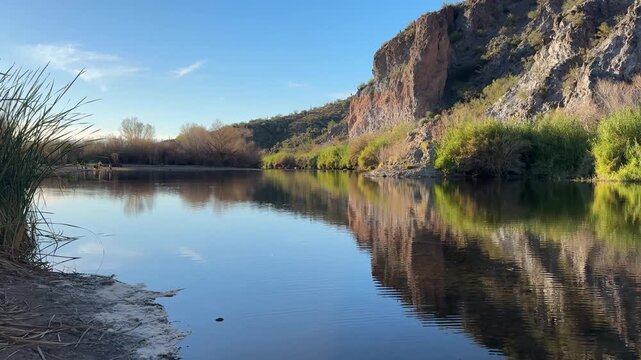Reflection of the Salt River in Arizona, Maricopa County and Tonto National Forest
