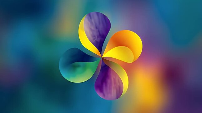 A vibrant abstract image showcasing a four-petal-like design at the center, with gradient colors blending across the image