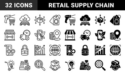 Fototapeta premium Retail Supply Chain and Logistics Management Symbols Featuring Hybrid Concepts for Smart Warehousing Inventory Tracking and Sustainable Commerce