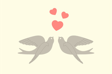 Obraz premium Two birds facing each other with a heart above them Flat vector illustration