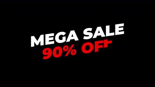 mega sale 90% Off. text animation mega sale 90 percent Off transparent background. motion text 4k video with alpha channel