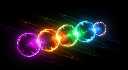 Obraz premium Vibrant colorful glowing neon light spheres.