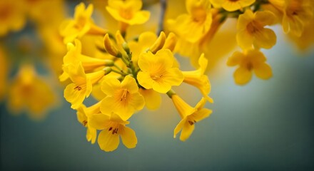 Obraz premium A close-up view of vibrant yellow flowers in full bloom. The soft focus enhances the beauty of the blossoms