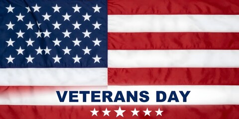 Fototapeta premium United states flag with veterans day text and stars is shown in horizontal view